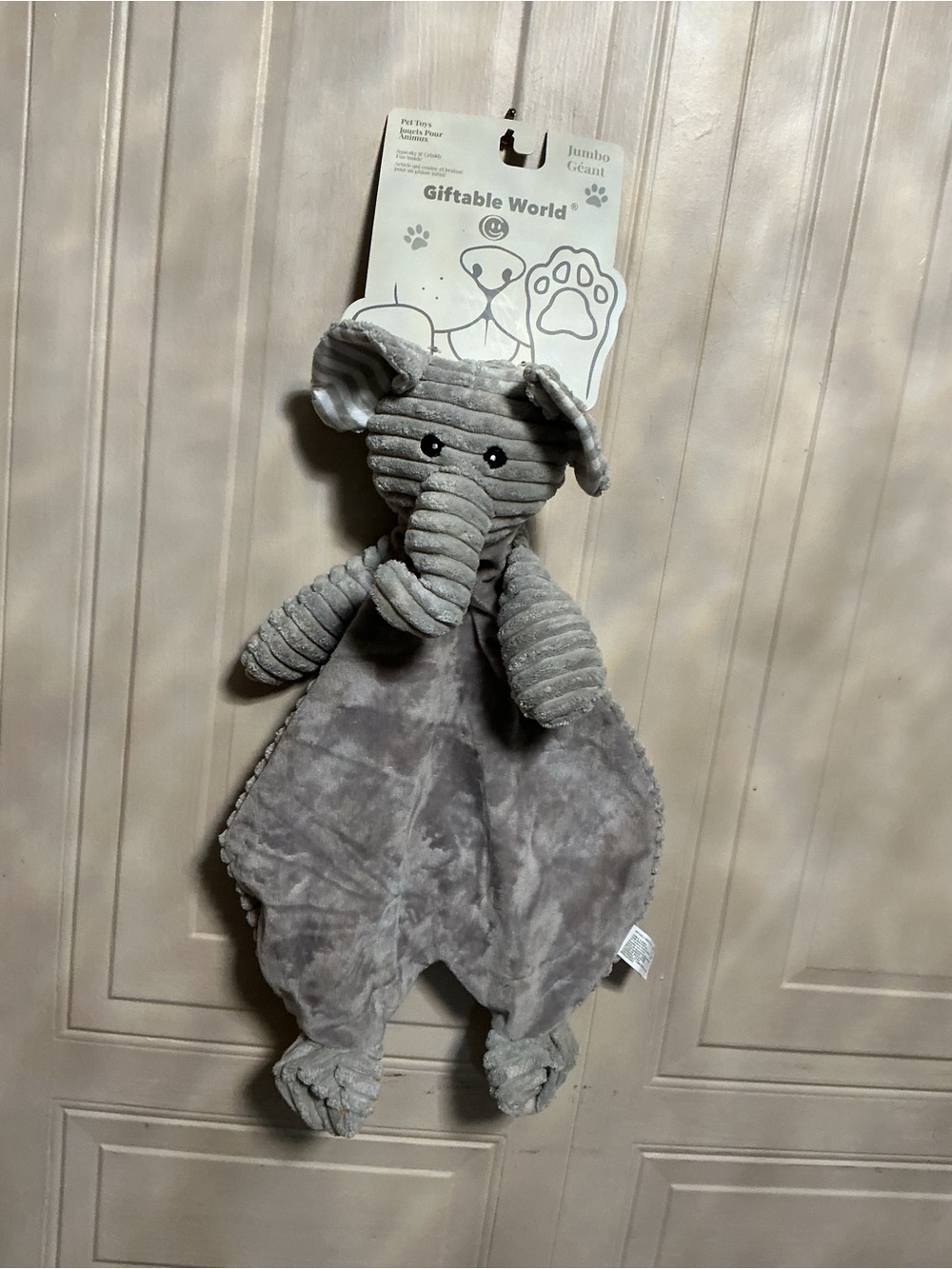 Giftable World 20" Elephant Flattie Dog Toy w/Squeaker & Crinkle, Grey,